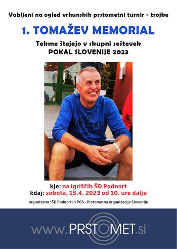  ZARADI SLABEGA VREMENA 1. MEMORIAL TOMAŽA ROZMANA PRESTAVLJEN NA 6. 5. 2023