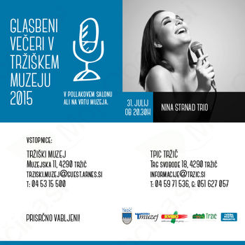 Nina Strnad trio na julijskem Glasbenem večeru v Tržiškem muzeju