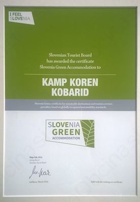 Kampu Koren podeljen certifikat Slovenia Green Accommodation 