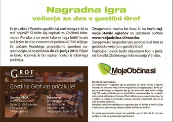 Nagradna igra - večerja za dva v gostilni Grof