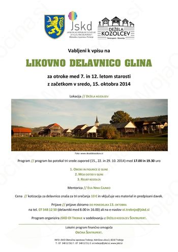 LIKOVNA DELAVNICA GLINA v Deželi kozolcev - PRIČETEK 15. OKTOBRA!