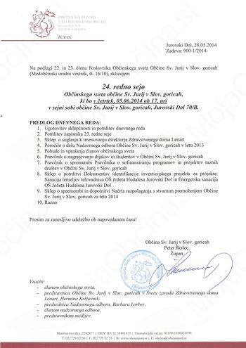 OBČINSKI SVET BO ZASEDAL NA 24. REDNI SEJI