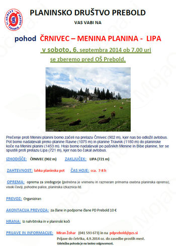Prečenje Černivec - Menina planina - Lipa