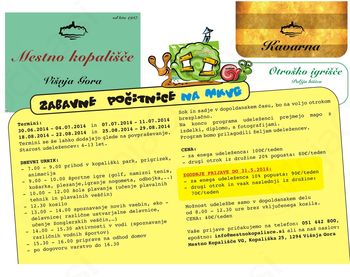Zabavne počitnice na Mestnem kopališču Višnja Gora
