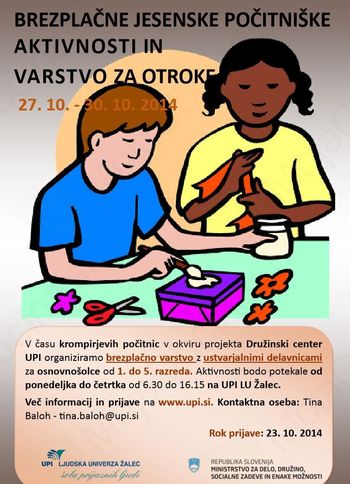 Brezplačne jesenske počitniške aktivnosti in varstvo za otroke