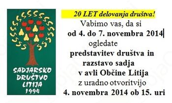 Vabljeni na dogodke ob praznovanju 20.obletnice Sadjarskega društva Litija