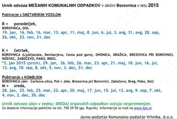 Urnik odvoza mešanih komunalnih odpadkov v letu 2015
