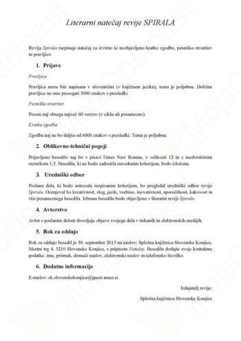 Literarni natečaj za kratko zgodbo, pesem in pravljico