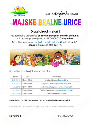 Majske bralne urice v TIC Preddvor