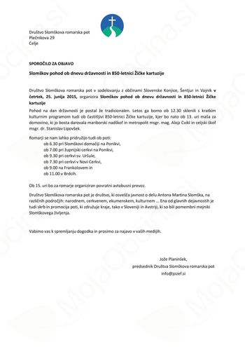 Slomškov pohod ob dnevu državnosti in 850-letnici Žičke kartuzije