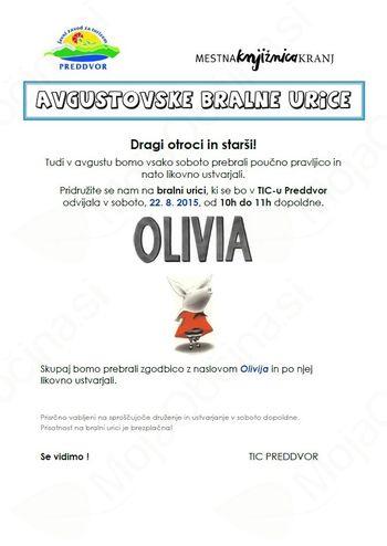 V soboto bralna urica z Olivio