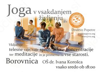 23. septembra 2015 ob 18. uri se začenja vadbe joge za vse starostne skupine