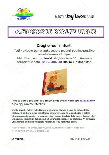 Vabljeni na BRALNE URICE V OKTOBRU