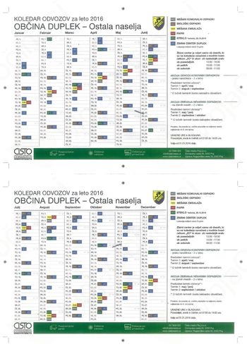 Urnik odvozov odpadkov v letu 2016