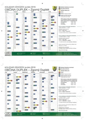 Urnik odvozov odpadkov v letu 2016