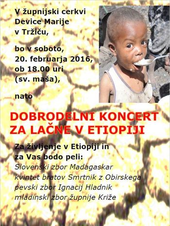 Dobrodelni koncert za lačne v Etiopiji