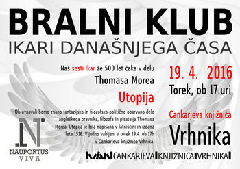 Bralni klub - v torek 19. aprila, Utopija - Thomas More