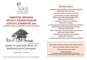 Območno srečanje pevcev ljudskih pesmi in godcev ljudskih viž 2016