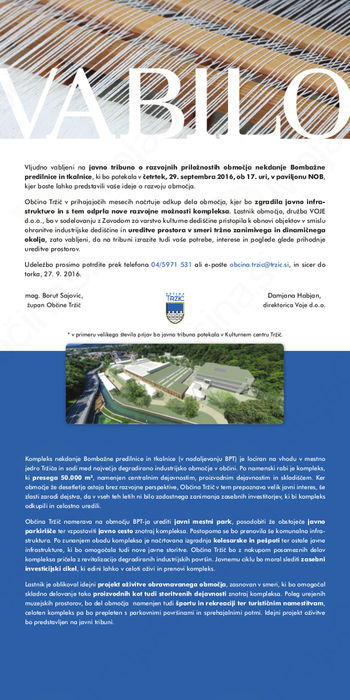 Vabljeni na javno tribuno o razvojnih priložnostih območja nekdanjega BPT-ja