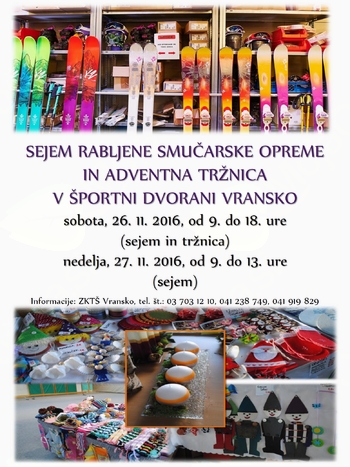 SEJEM RABLJENE SMUČARSKE OPREME IN ADVENTNA TRŽNICA V ŠPORTNI DVORANI VRANSKO