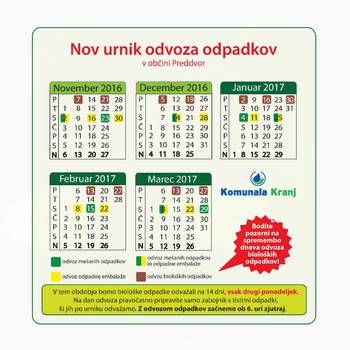 Nov urnik odvoza odpadkov