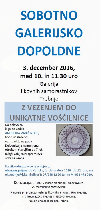 Sobotno galerijsko dopoldne: Z vezenjem do unikatne voščilnice