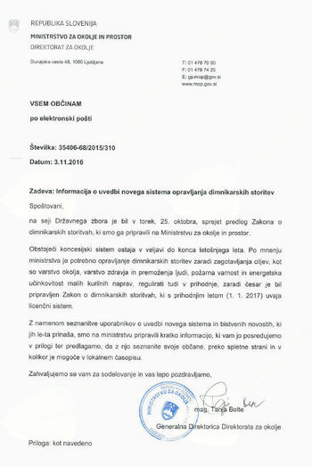INFORMACIJE O UVEDBI NOVEGA SISTEMA OPRAVLJANJA DIMNIKARSKIH STORITEV INFORMACIJE O UVEDBI NOVEGA SISTEMA OPRAVLJANJA DIMNIKARSKIH STORITEV