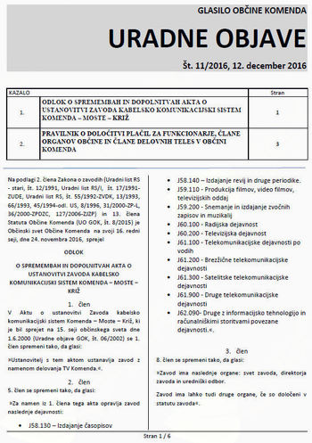 URADNE OBJAVE 11/2016
