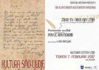 KULTURA SMO LJUDJE Osrednja občinska prireditev ob slovenskem kulturnem prazniku