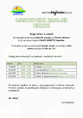 Sobotne bralne urice v marcu