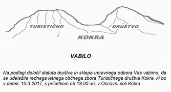 Vabilo na letni občni zbor TD Kokra