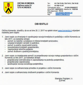 OBVESTILO O JAVNIH RAZPISIH