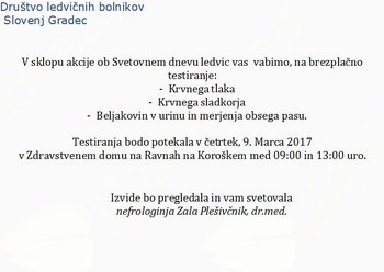 V sklopu akcije ob Svetovnem dnevu ledvic 