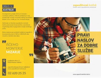 PROSTO DELOVNO MESTO MIZAR/MONTER (AUT)