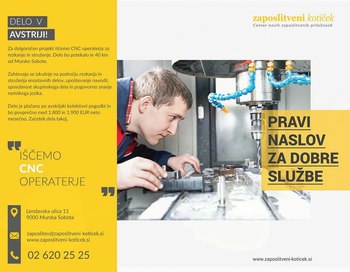 PROSTO DELOVNO MESTO CNC - OPERATER (AUT)