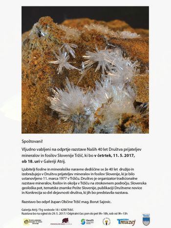 Vabljeni na odprtje razstave Naših 40 let Društva prijateljev mineralov in fosilov Slovenije Tržič