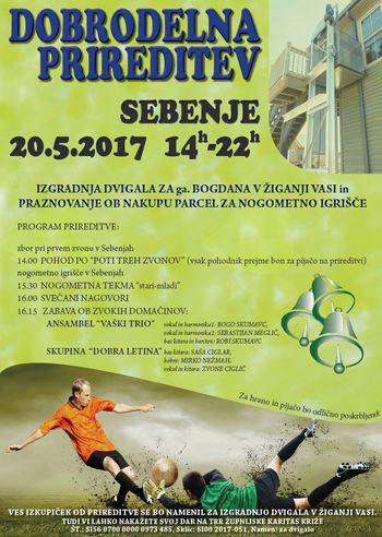 Dobrodelna prireditev prestavljena na soboto 3.6.2017