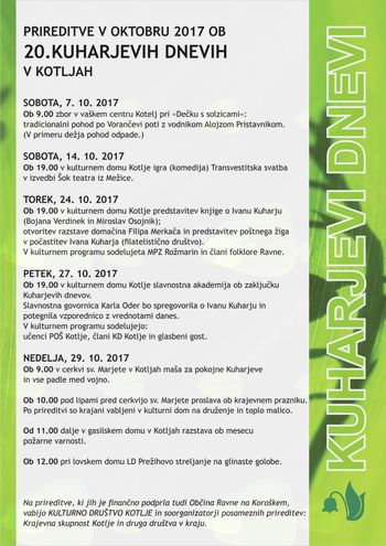 PRIREDITVE V OKTOBRU 2017 OB 20. KUHARJEVIH DNEVIH V KOTLJAH