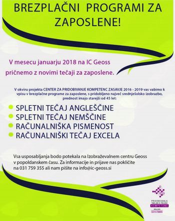 NOVI TEČAJI ZA PRIDOBIVANJE TEMELJNIH IN POKLICNIH KOMPETENC NA IC GEOSS