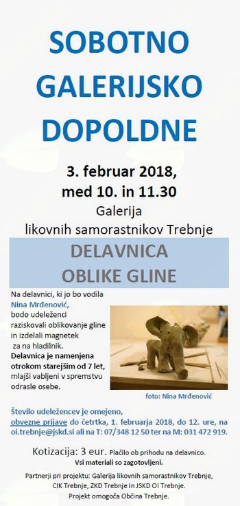 Sobotno galerijsko dopoldne: Delavnica oblike gline