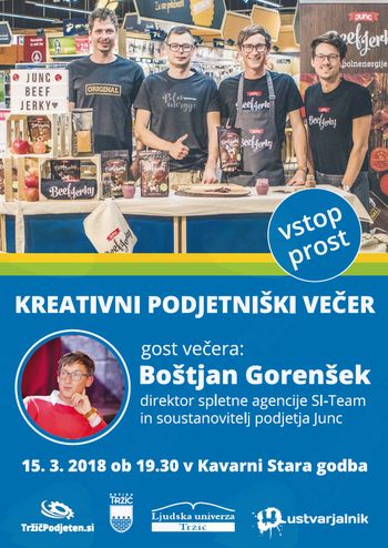  Kreativni podjetniški večer z gostom Boštjanom Gorenškom