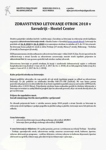 ZDRAVSTVENO LETOVANJE OTROK 2018 v Savudriji - Hostel Center