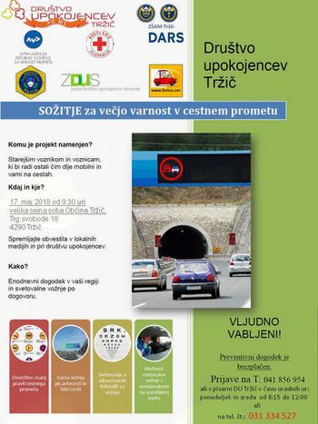 Projekt SOŽITJE za večjo varnost v cestnem prometu za seniorje in upokojence 