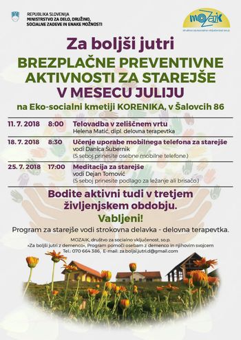 Mesečni program projekta "Za boljši jutri z demenco"