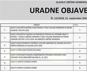 URADNE OBJAVE 12/2018