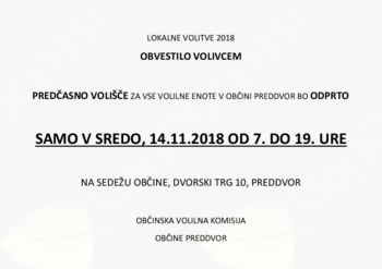 Obvestilo volivcem: Predčasno volišče v Preddvoru 