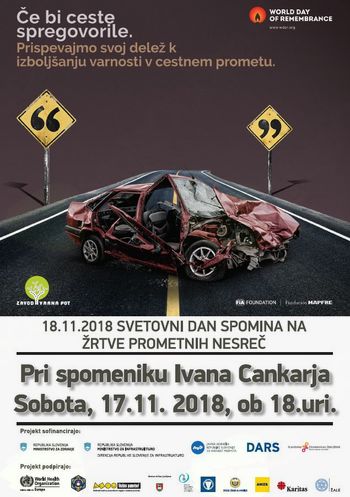 Vabilo na spominsko slovesnost ob "Svetovnem dnevu spomina na žrtve prometnih nesreč"  