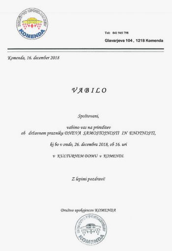 PRIREDITEV OB DNEVU SAMOSTOJNOSTI IN ENOTNOSTI