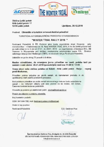 Turistična avtomobilistična prireditev starodobnikov WINTER TRAIL RALLY 2019
