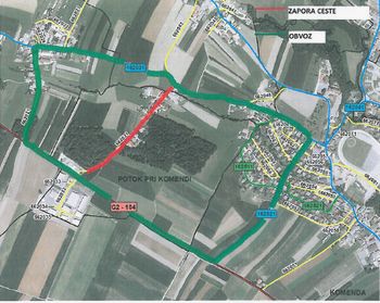 ZAPORA OBČINSKE CESTE NA POTOKU PRI KOMENDI